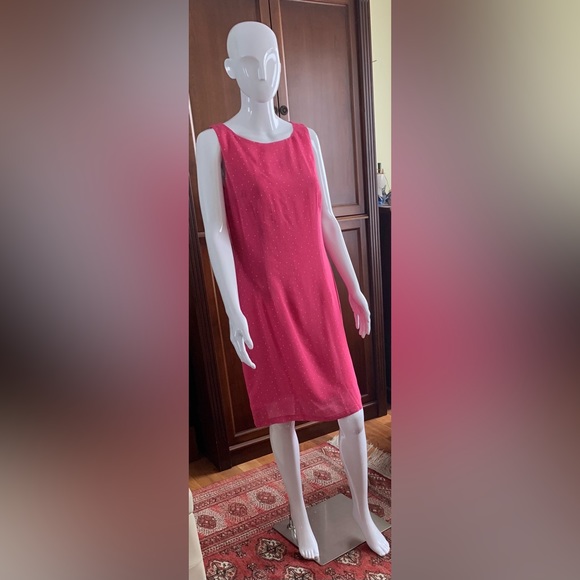 Beautiful fuchsia pink sheer rayon dress with tiny multicolor polka dots size M - Picture 6 of 16